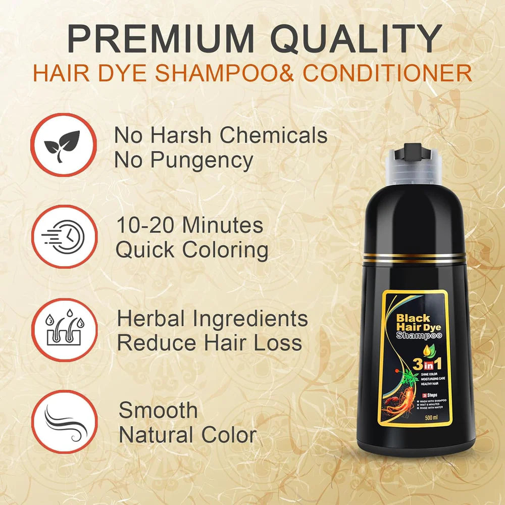 Instant Black Herbal 3 in 1 Black Hair Dye Shampoo (Pack of 2)