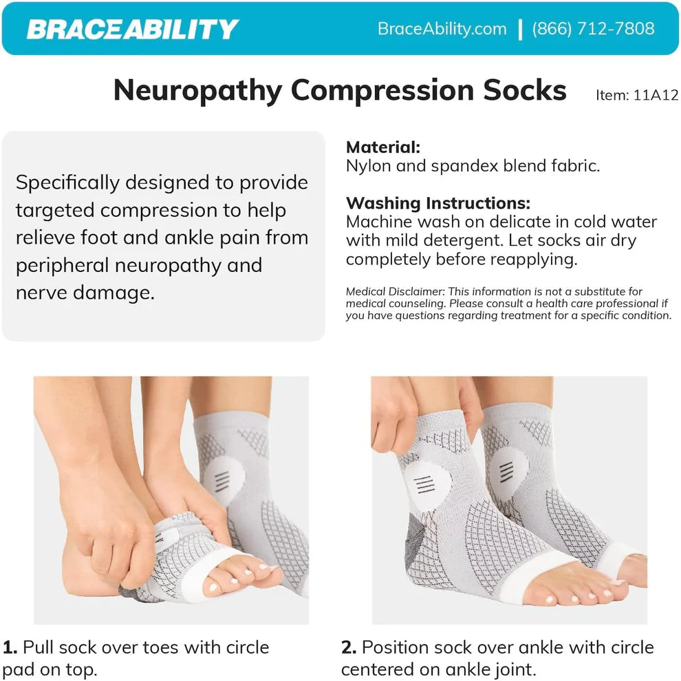 Neuropathy Compression Socks for Swollen Feet and Ankles | One Size Fits All | Pack of 2