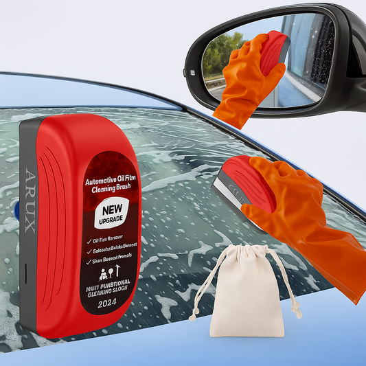 Automotive Oil Film Cleaning Brush + Free Reusable Storage & Travel Pouch